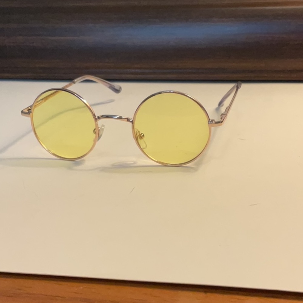 Trendy Yellow colored Granny sunglasses,gold frames,straight,sturdy,scratch free
